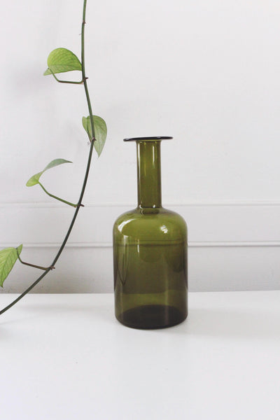Vintage 60s Otto Brauer Holmegaard Gulvvase Olive Green Glass Vase
