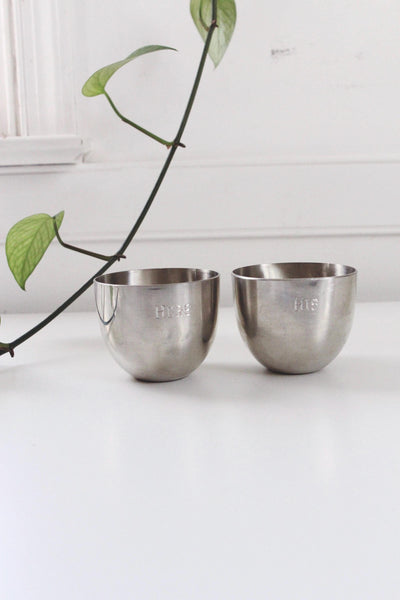 Vintage Engraved His & Hers Stieff Pewter Jefferson Cups Pair Set