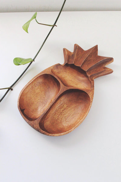 Vintage Acacia or Monkeypod Wood Pineapple Serving Tray Trinket Dish