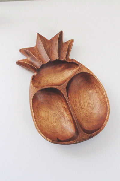 Vintage Acacia or Monkeypod Wood Pineapple Serving Tray Trinket Dish