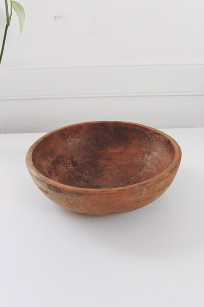Vintage Hand-Turned Wooden Dough Bowl Primitive Farmhouse Fruit Bowl