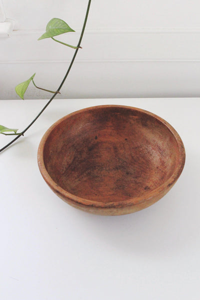 Vintage Hand-Turned Wooden Dough Bowl Primitive Farmhouse Fruit Bowl