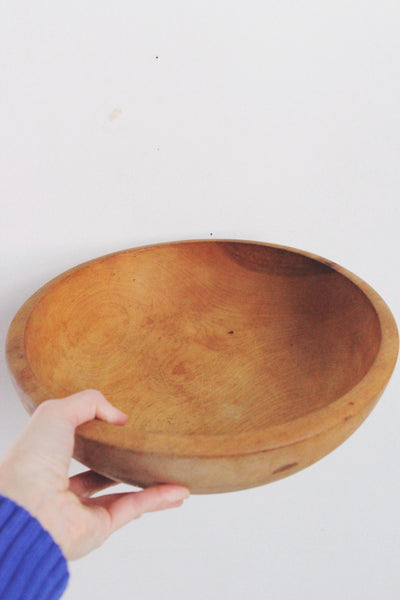 Vintage Hand-Turned Wooden Dough Bowl Primitive Farmhouse Fruit Bowl