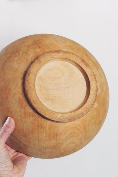 Vintage Hand-Turned Wooden Dough Bowl Primitive Farmhouse Fruit Bowl