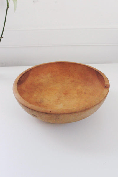 Vintage Hand-Turned Wooden Dough Bowl Primitive Farmhouse Fruit Bowl