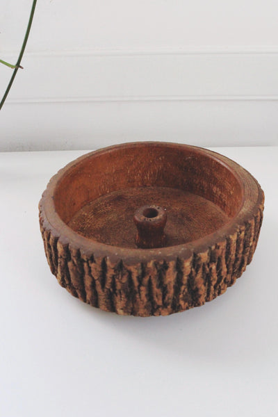 Vintage Mid Century Wooden Tree Bark Edge Nut Bowl