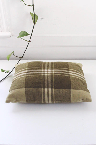 Vintage Handmade Green Plaid Wool Long Rectangle Lumbar Throw Pillow