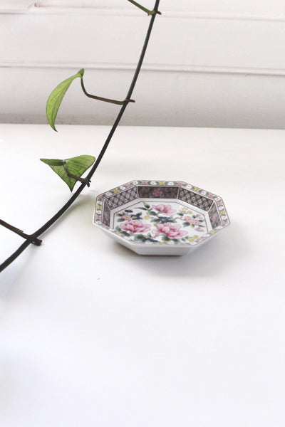 Vintage Takahashi San Francisco Alyse Octagonal Floral Porcelain Octagonal Plate Trinket Dish Japan