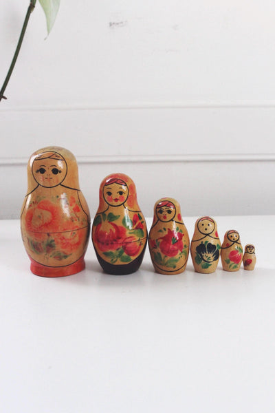 Vintage Nesting Dolls - Russian Matryoshka - Wooden Babushka Doll
