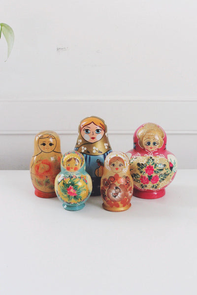 Vintage Nesting Dolls - Russian Matryoshka - Wooden Babushka Doll