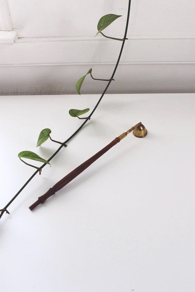 Vintage Antique Long Brass Wood Candle Snuffer Bell Rooster Antelope