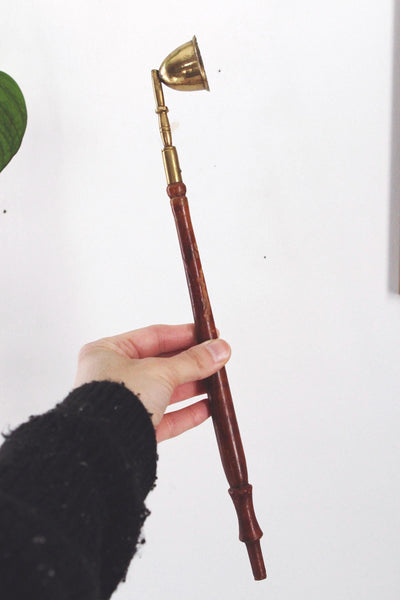 Vintage Antique Long Brass Wood Candle Snuffer Bell Rooster Antelope
