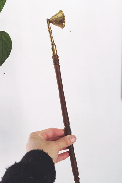 Vintage Antique Long Brass Wood Candle Snuffer Bell Rooster Antelope