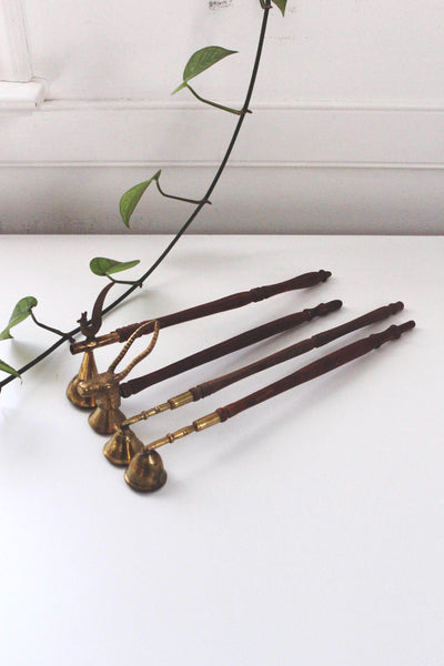 Vintage Antique Long Brass Wood Candle Snuffer Bell Rooster Antelope