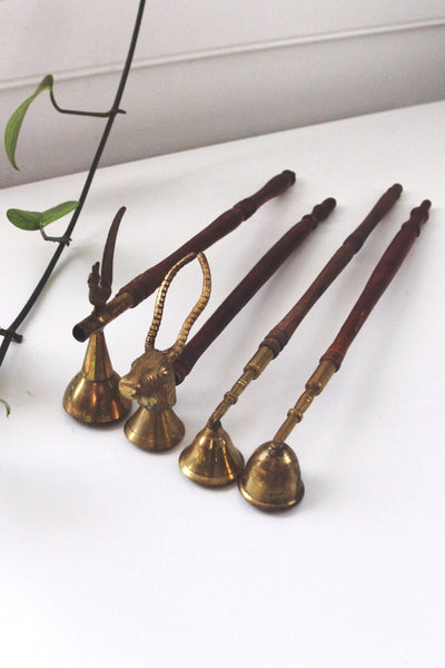 Vintage Antique Long Brass Wood Candle Snuffer Bell Rooster Antelope | Sold Individually