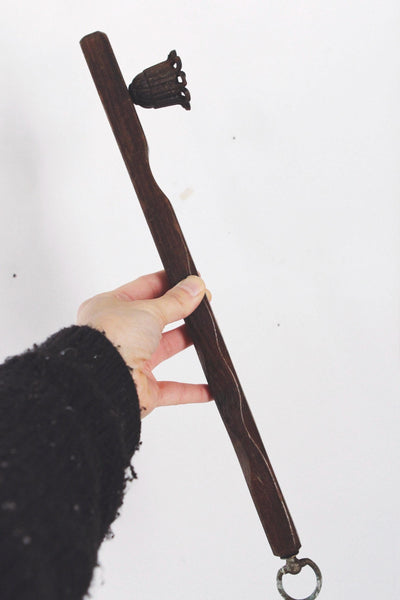 Vintage Antique Silver Iron Wood Bell Candle Snuffer