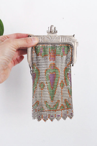 Vintage Antique 1920s Whiting & Davis Art Deco Enamel Mesh Purse