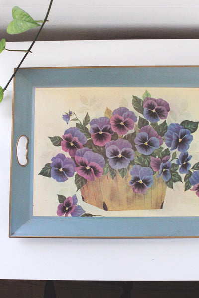 Vintage F. Massa Pansy Floral Nashco Large Metal Serving Tray