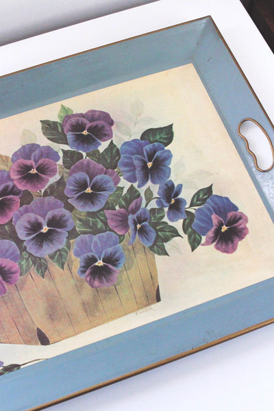 Vintage F. Massa Pansy Floral Nashco Large Metal Serving Tray