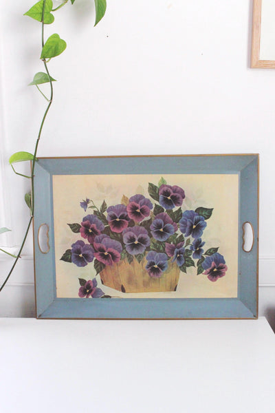 Vintage F. Massa Pansy Floral Nashco Large Metal Serving Tray