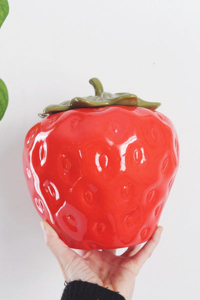 Vintage Metlox Ceramic Strawberry Cookie Jar Canister