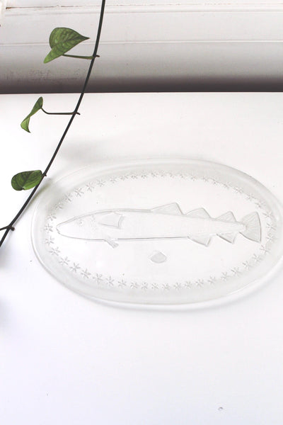 Vintage Etched Glass Fish Serving Platter Tray Dish