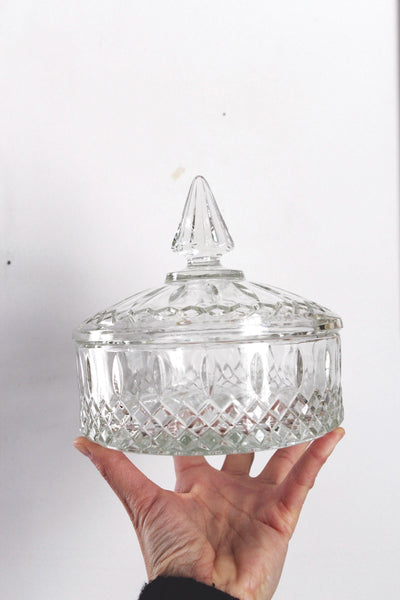 Vintage Indiana Glass Clear Princess Covered Candy Dish Trinket Box