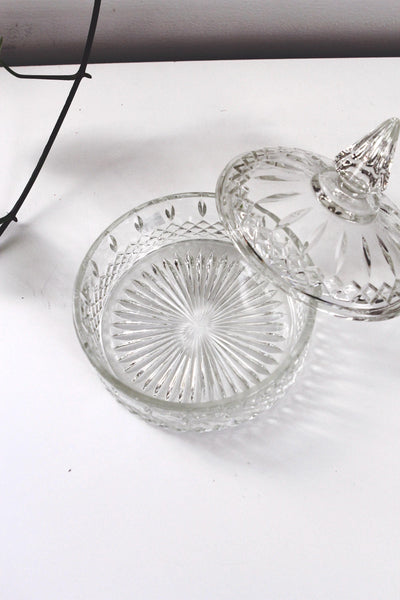 Vintage Indiana Glass Clear Princess Covered Candy Dish Trinket Box