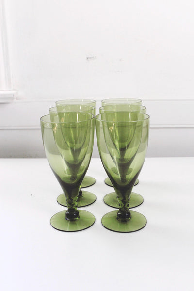 Vintage Seneca Glass Pirouette Green Iced Tea Glasses Water Goblets 6.75" | Sold Individually