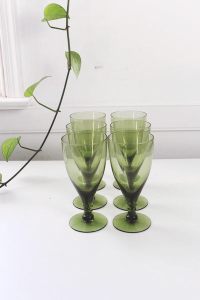 Vintage Seneca Glass Pirouette Green Iced Tea Glasses Water Goblets 6.75"