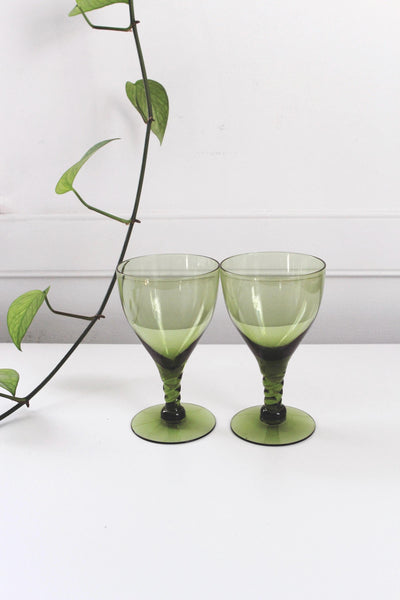 Vintage Seneca Glass Pirouette Green Iced Tea Glasses Water Goblets 6" | Sold Individually