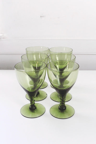 Vintage Seneca Glass Pirouette Green Iced Tea Glasses Water Goblets 6" | Sold Individually