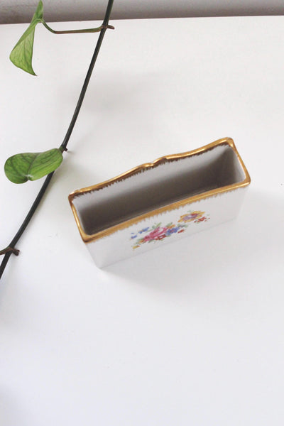 Vintage Limoges Floral Hand Painted Porcelain Mail Letter Holder Caddy