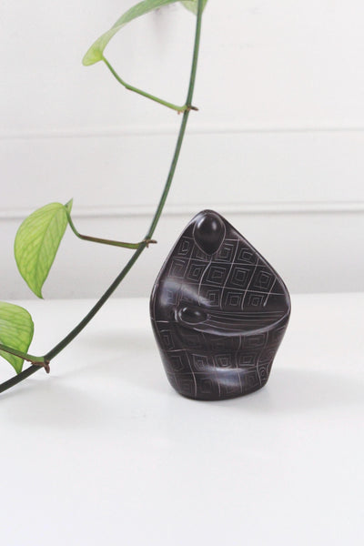 Vintage Hand-Carved Etched Black Stone Mother and Child Figurine Scupture