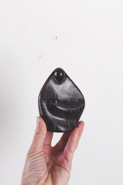 Vintage Hand-Carved Etched Black Stone Mother and Child Figurine Scupture