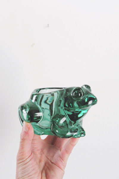 Vintage Indiana Glass Frog Votive Candle Holder Planter Spanish Green