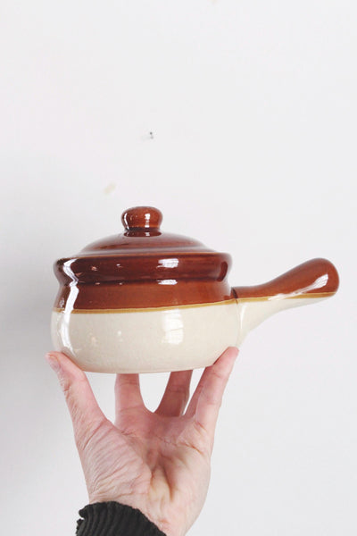 Vintage Stoneware Brown Drip Glaze Lidded French Onion Soup Crock Bowl | Sold Individually