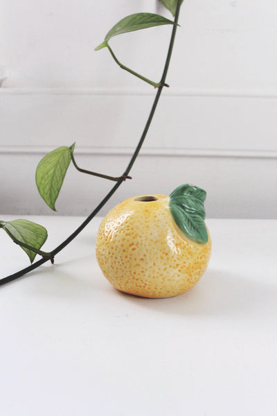Vintage Hand Painted Orange Lemon Citrus Ceramic Bud Vase