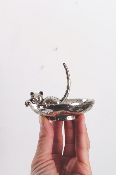 Vintage Brighton Kitty Kaddy Cat Silver-Plated Jewelry Ring Holder Trinket Dish