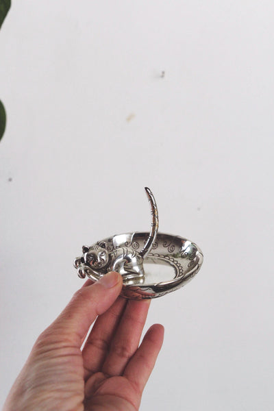 Vintage Brighton Kitty Kaddy Cat Silver-Plated Jewelry Ring Holder Trinket Dish