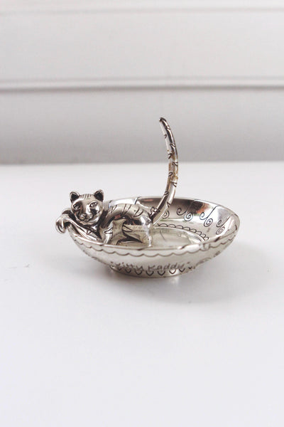Vintage Brighton Kitty Kaddy Cat Silver-Plated Jewelry Ring Holder Trinket Dish