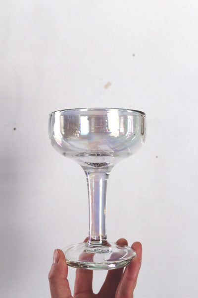 Vintage Iridescent Clear Glass Champagne Coupes Sorbet Cups Pair