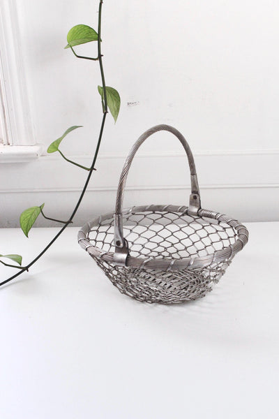 Vintage Metal Wire Industrial Style Handle Basket