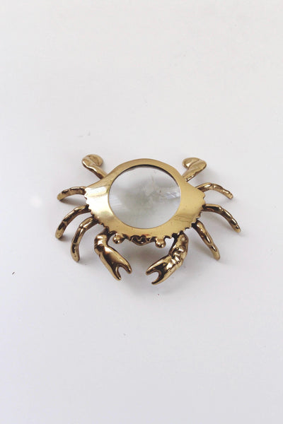 Vintage Brass Crab Magnifying Glass Paperweight
