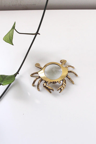 Vintage Brass Crab Magnifying Glass Paperweight