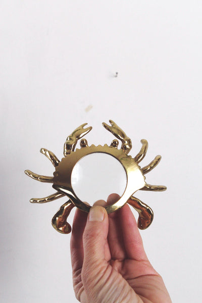 Vintage Brass Crab Magnifying Glass Paperweight