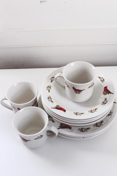 Vintage Gibson Designs Winter Birds Pattern Holly Cardinals Dinnerware Set Plates | Sold Individually