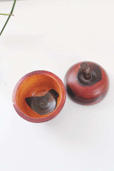 Vintage Hand Turned Wooden Apple-Shaped Tea Caddy or Trinket Box