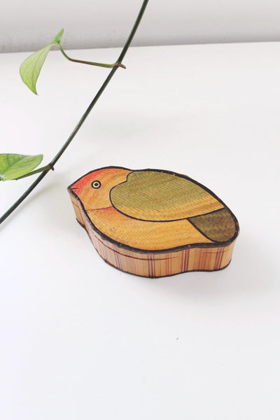 Vintage Bird-Shaped Woven Wicker Raffia Trinket Box