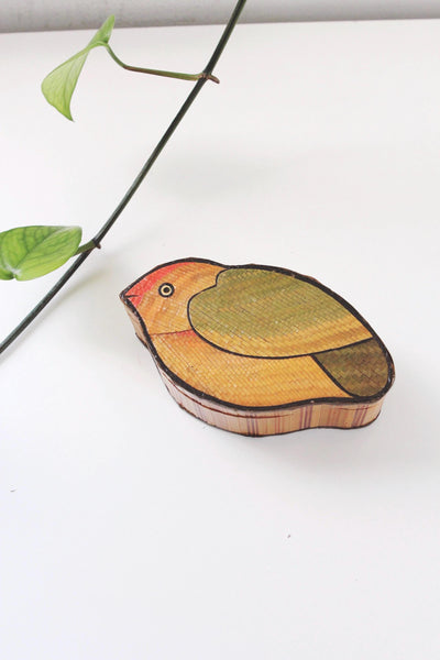 Vintage Bird-Shaped Woven Wicker Raffia Trinket Box